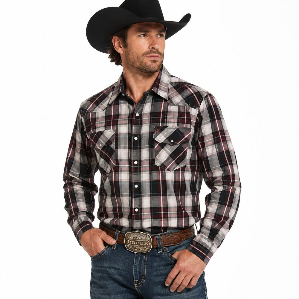 Levi's Standard Fit Pearl Snap Plaid Western Shirt Mens XXL Long Sleeve